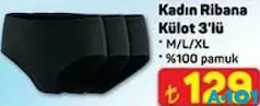 KADIN RİBANA KÜLOT 3'LÜ fiyat ve kampanya bilgisi